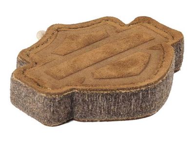 Harley-Davidson® Bar &amp; Shield Logo Shaped Leather Pet Toy, Heavy-Duty - Brown