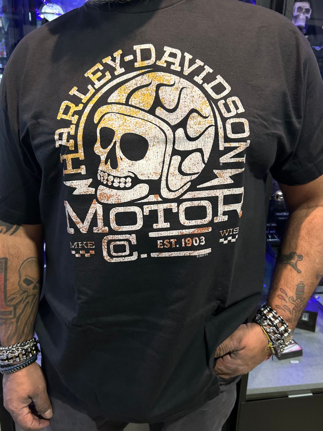 H-D FLAME HELMET SKULL TEE