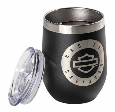 Harley-Davidson® Open Bar &amp; Shield Stainless Steel Stemless Wine Tumbler, Black