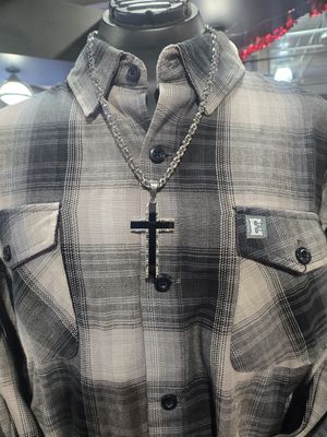 2.5" Onyx Inlay Cross With 5 Millimeter Byzantine Necklace 24" Stainless Steel Religious Jewelry