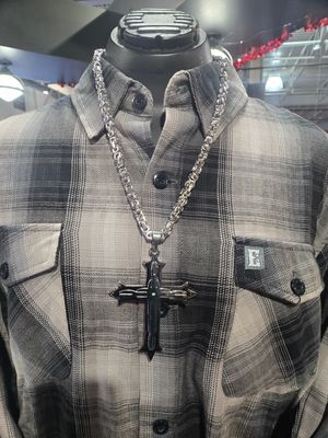 4" Triple Layer Cross With 7 Millimeter Byzantine Necklace 24" Stainless Steel Religious Jewelry