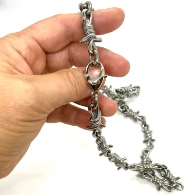 Men's Necklace 26" 15 MM Wide Stainless Steel Barbed Wire Link Design