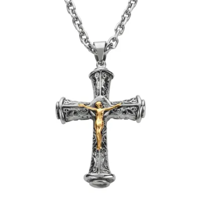 Catholic Cross with Link Necklace 24" Stainless Steel Religious Jewelry
