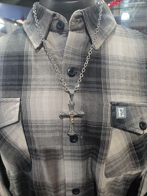 Catholic Cross with Link Necklace 24" Stainless Steel Religious Jewelry