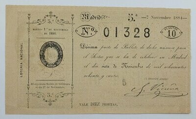 LOTERIA NACIONAL. SORTEO DEL 7 DE NOVIEMBRE DE 1884