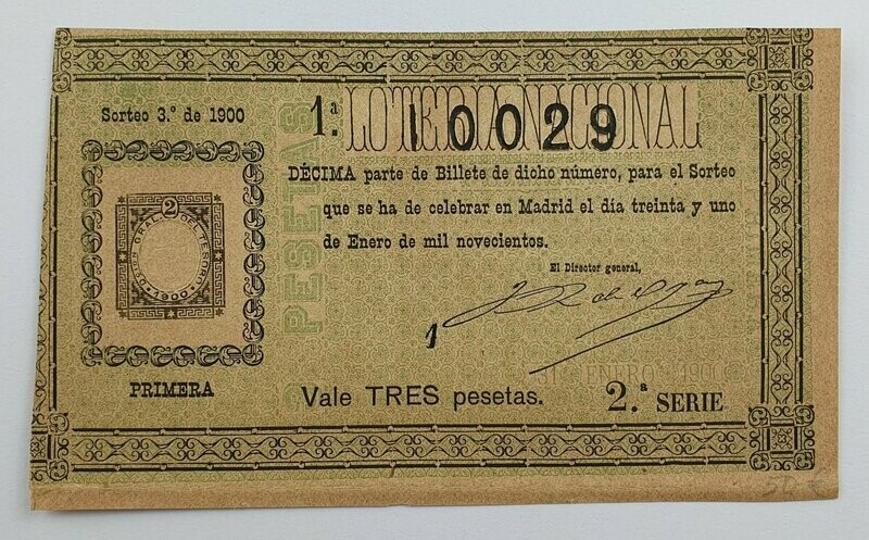 LOTERIA NACIONAL. SORTEO Nº 3 DEL 31 DE ENERO DE 1900