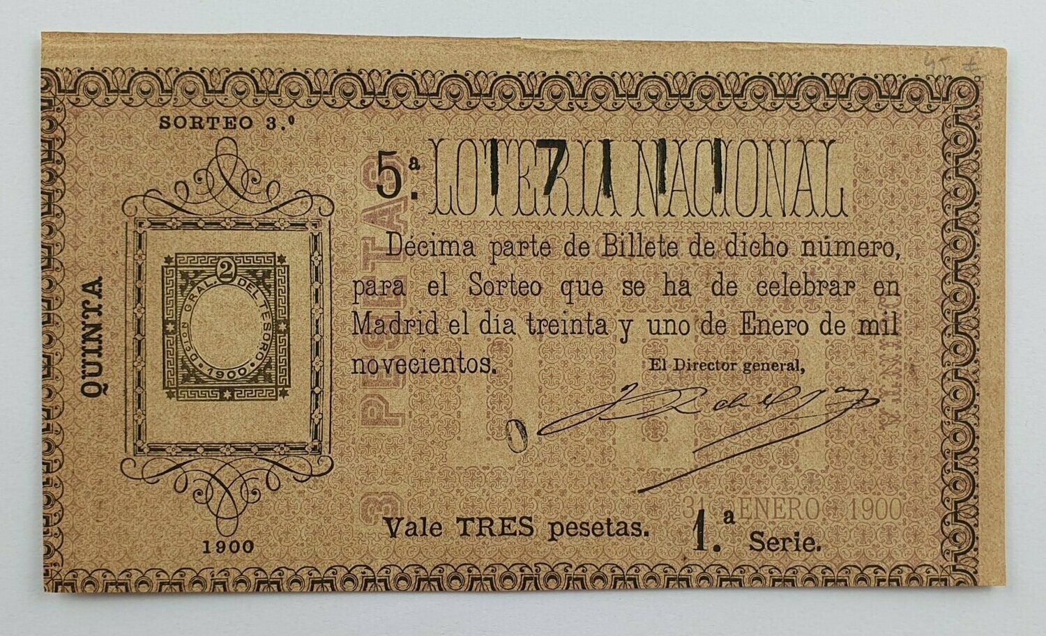 LOTERIA NACIONAL. SORTEO Nº 3 DEL 31 DE ENERO DE 1900