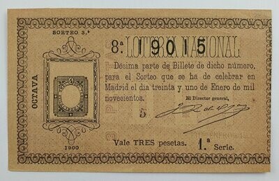 LOTERIA NACIONAL. SORTEO Nº 3 DEL 31 DE ENERO DE 1900.