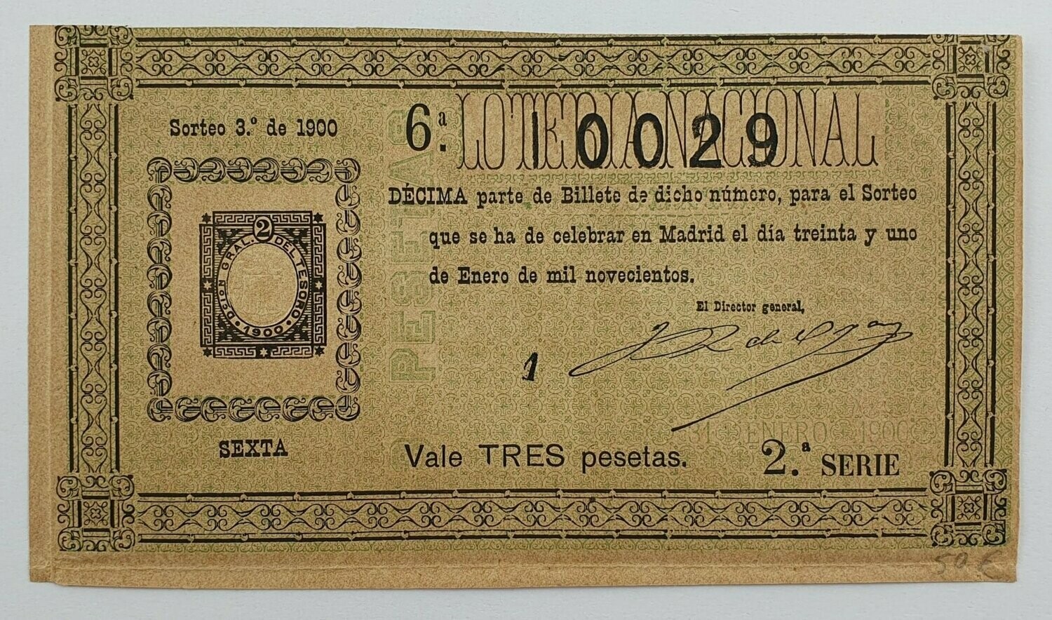 LOTERIA NACIONAL. SORTEO Nº 3 DEL 31 DE ENERO DE 1900