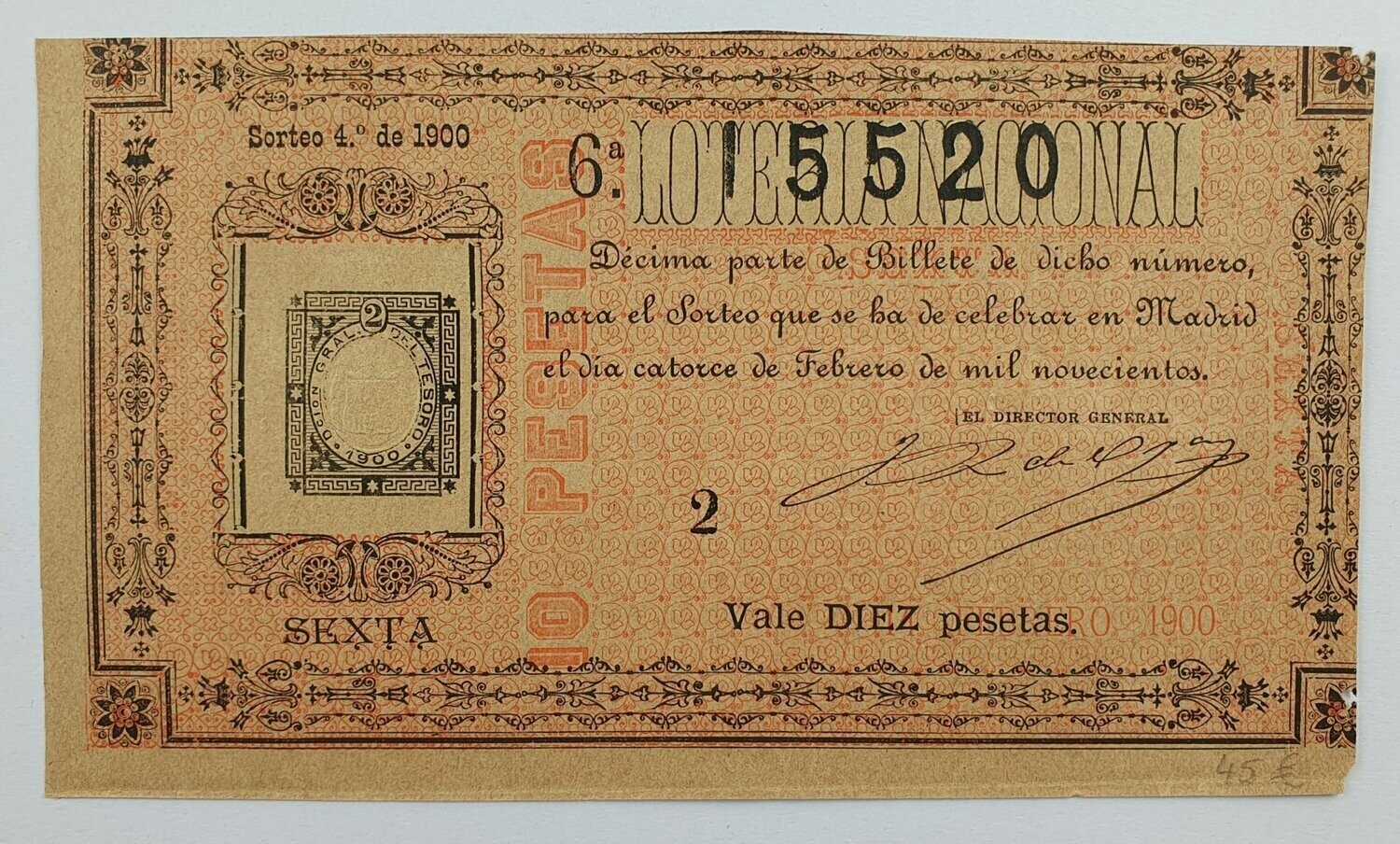 LOTERIA NACIONAL. SORTEO Nº  4 DEL 14 DE FEBRERO DE 1900.