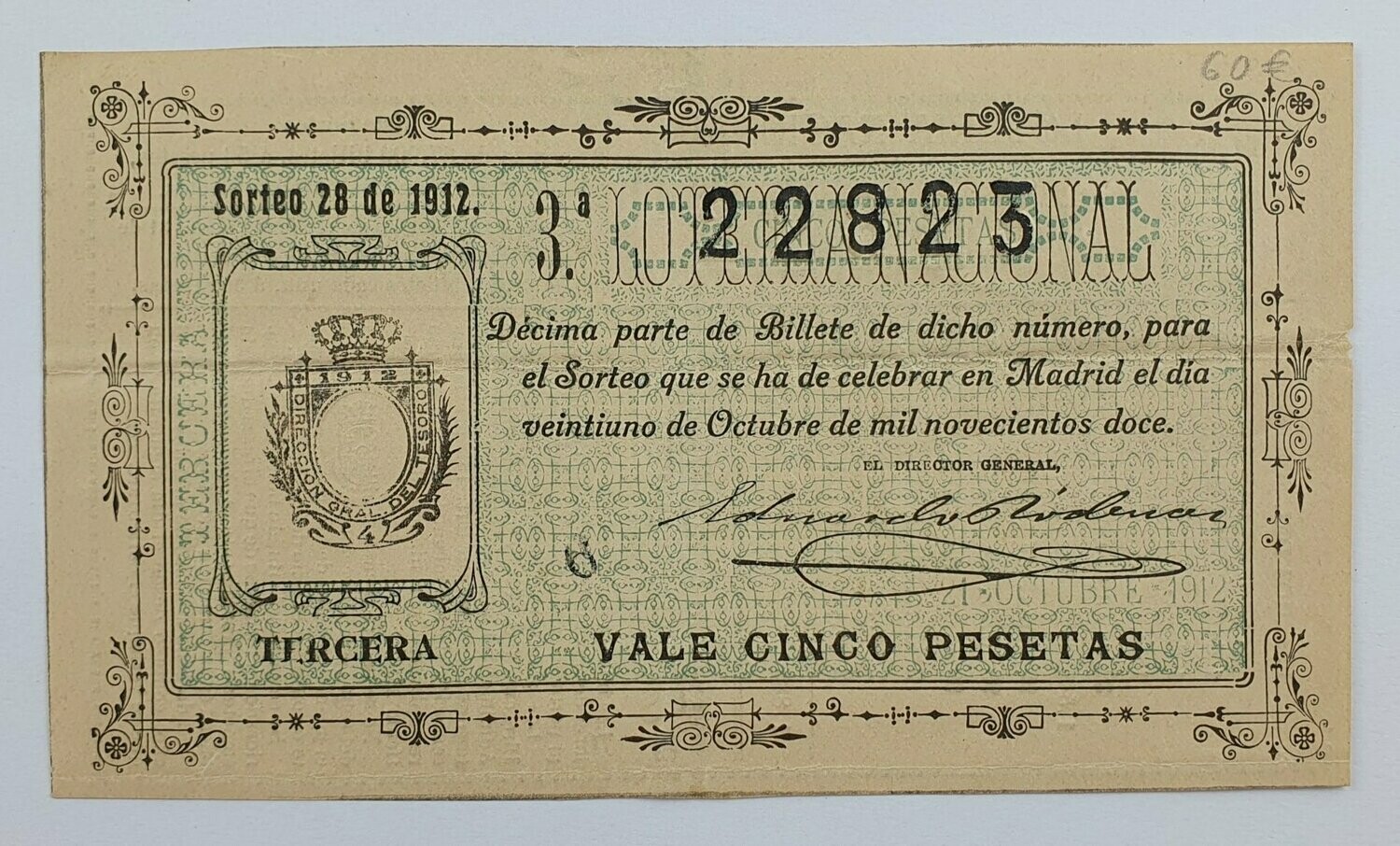 LOTERIA NACIONAL. SORTEO Nº  28 DEL 21 DE OCTUBRE DE 1912.