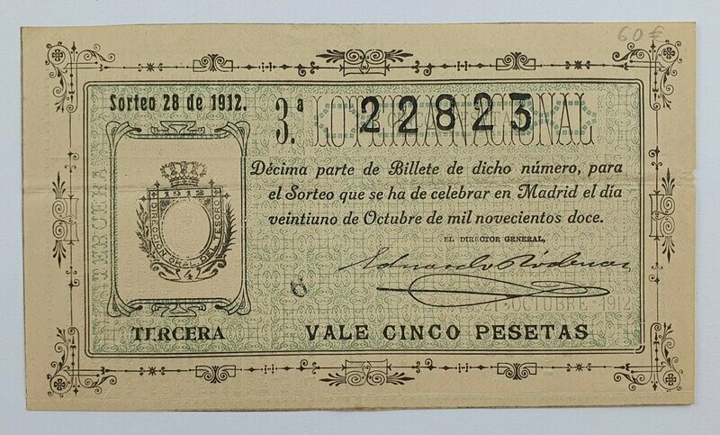 LOTERIA NACIONAL. SORTEO Nº  28 DEL 21 DE OCTUBRE DE 1912.