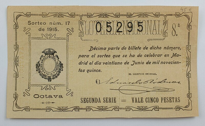 LOTERIA NACIONAL. SORTEO Nº 17 DEL 21 DE JUNIO DE 1915