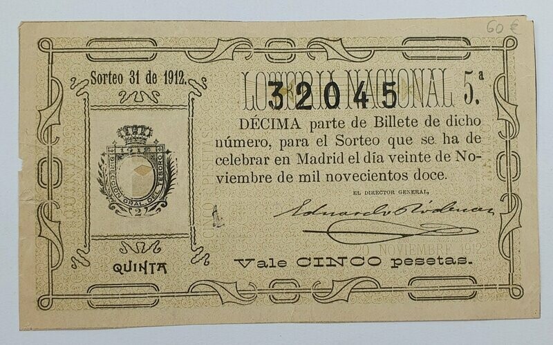 LOTERIA NACIONAL. SORTEO Nº  31 DEL 20 DE NOVIEMBRE DE 1912.