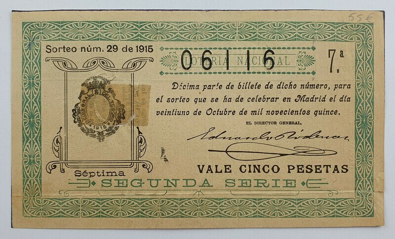 LOTERIA NACIONAL. SORTEO 29 DEL 21 DE OCTUBRE DE 1915
