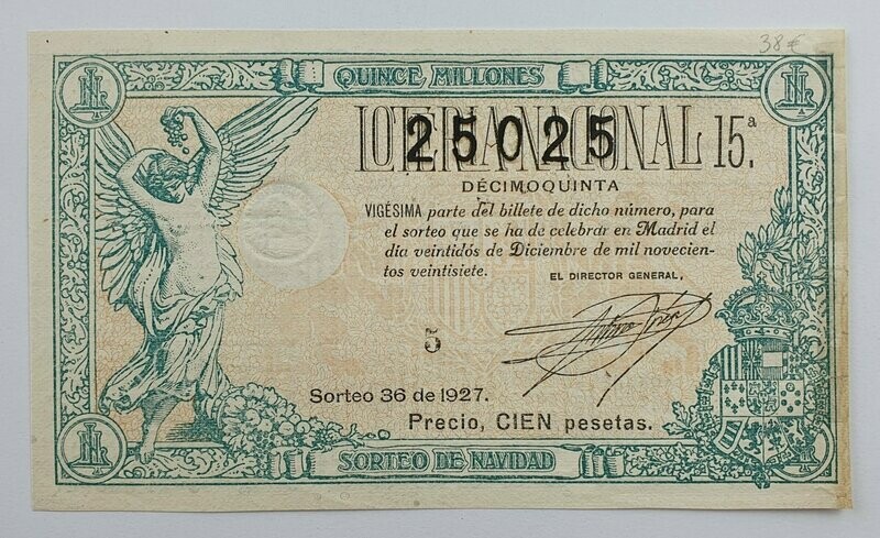 LOTERIA NACIONAL. SORTEO Nº 36 DEL 22 DE DICIEMBRE DE 1927