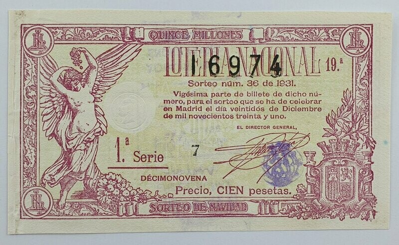LOTERIA NACIONAL. SORTEO Nº 36 DEL 22 DE DICIEMBRE DE 1931