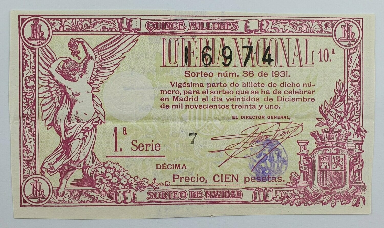 LOTERIA NACIONAL. SORTEO Nº 36 DEL 22 DE DICIEMBRE DE 1931