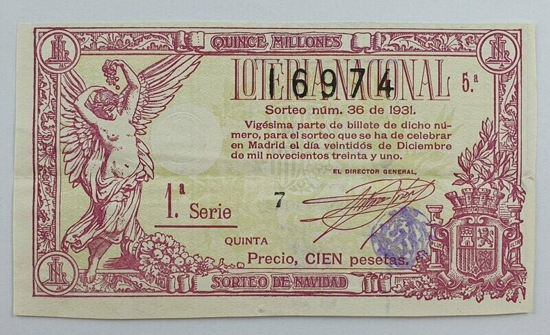 LOTERIA NACIONAL. SORTEO Nº 36 DEL 22 DE DICIEMBRE DE 1931