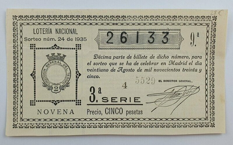 LOTERIA NACIONAL. SORTEO Nº 24 DEL 21 DE AGOSTO DE 1935