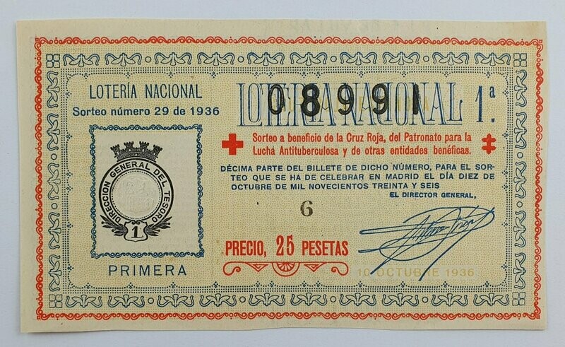 LOTERIA NACIONAL. SORTEO Nº 29 DEL 10 DE OCTUBRE DE 1936