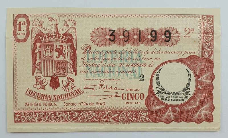 LOTERIA NACIONAL. SORTEO Nº 24 DEL 21 DE AGOSTO DE 1940