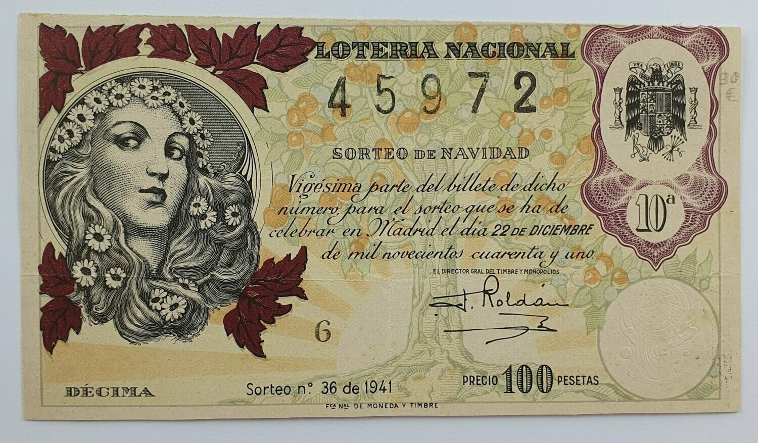 LOTERIA NACIONAL. SORTEO Nº 36 DEL 22 DE DICIEMBRE DE 1941