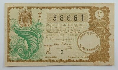 LOTERIA NACIONAL. SORTEO Nº 4 DEL 2 DE FEBRERO DE 1942