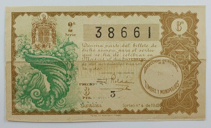 LOTERIA NACIONAL. SORTEO Nº 4 DEL 2 DE FEBRERO DE 1942