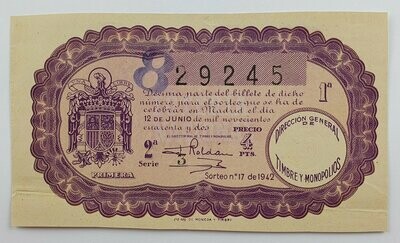 LOTERIA NACIONAL. SORTEO Nº 17 DEL 12 DE JUNIO DE 1942