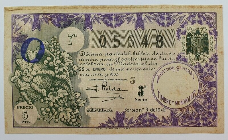 LOTERIA NACIONAL. SORTEO Nº 3 DEL 22 DE ENERO DE 1942