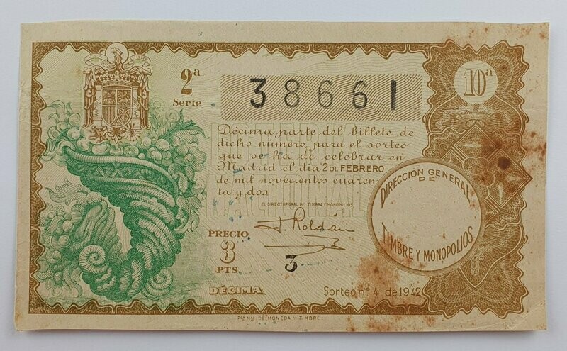 LOTERIA NACIONAL. SORTEO Nº 4 DEL 2 DE FEBRERO DE 1942