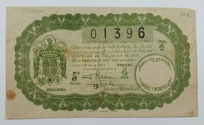 LOTERIA NACIONAL. SORTEO Nº 23 DEL 12 DE AGOSTO DE 1942