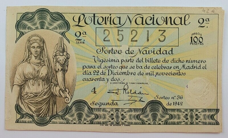 LOTERIA NACIONAL. SORTEO Nº 36 DEL 22 DE DICIEMBRE DE 1942