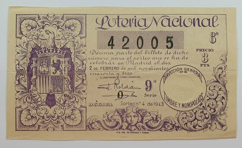LOTERIA NACIONAL. SORTEO Nº 4 DEL 2 DE FEBRERO DE 1943