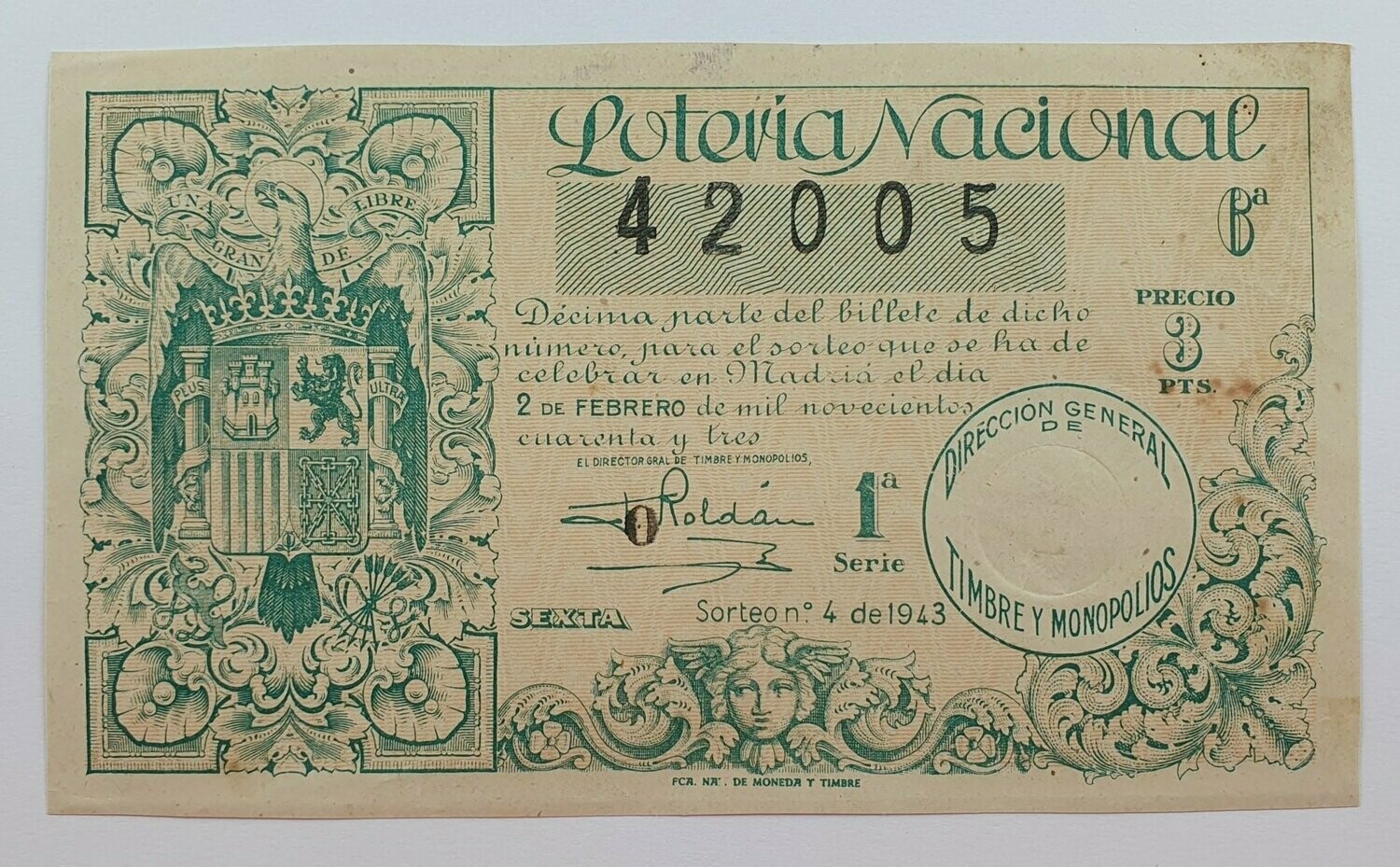 LOTERIA NACIONAL. SORTEO Nº 4 DEL 2 DE FEBRERO DE 1943