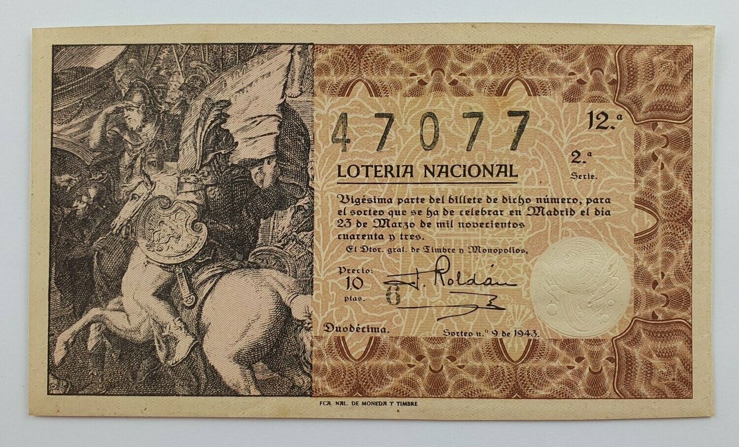 LOTERIA NACIONAL. SORTEO Nº 9 DEL 23 DE MARZO DE 1943
