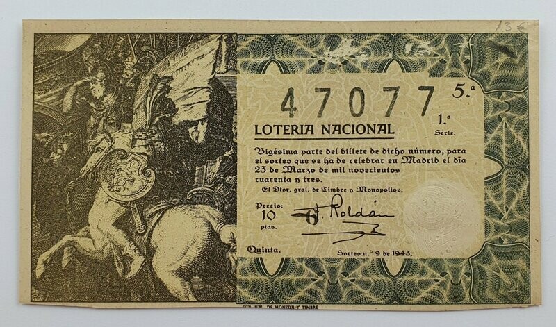 LOTERIA NACIONAL. SORTEO Nº 9 DEL 23 DE MARZO DE 1943