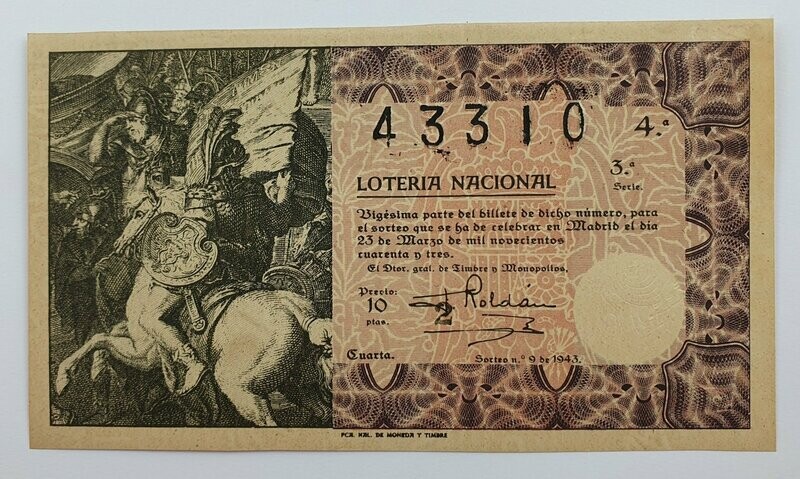 LOTERIA NACIONAL. SORTEO Nº 9 DEL 23 DE MARZO DE 1943