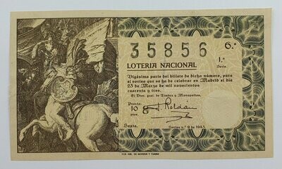 LOTERIA NACIONAL. SORTEO Nº 9 DEL 23 DE MARZO DE 1943