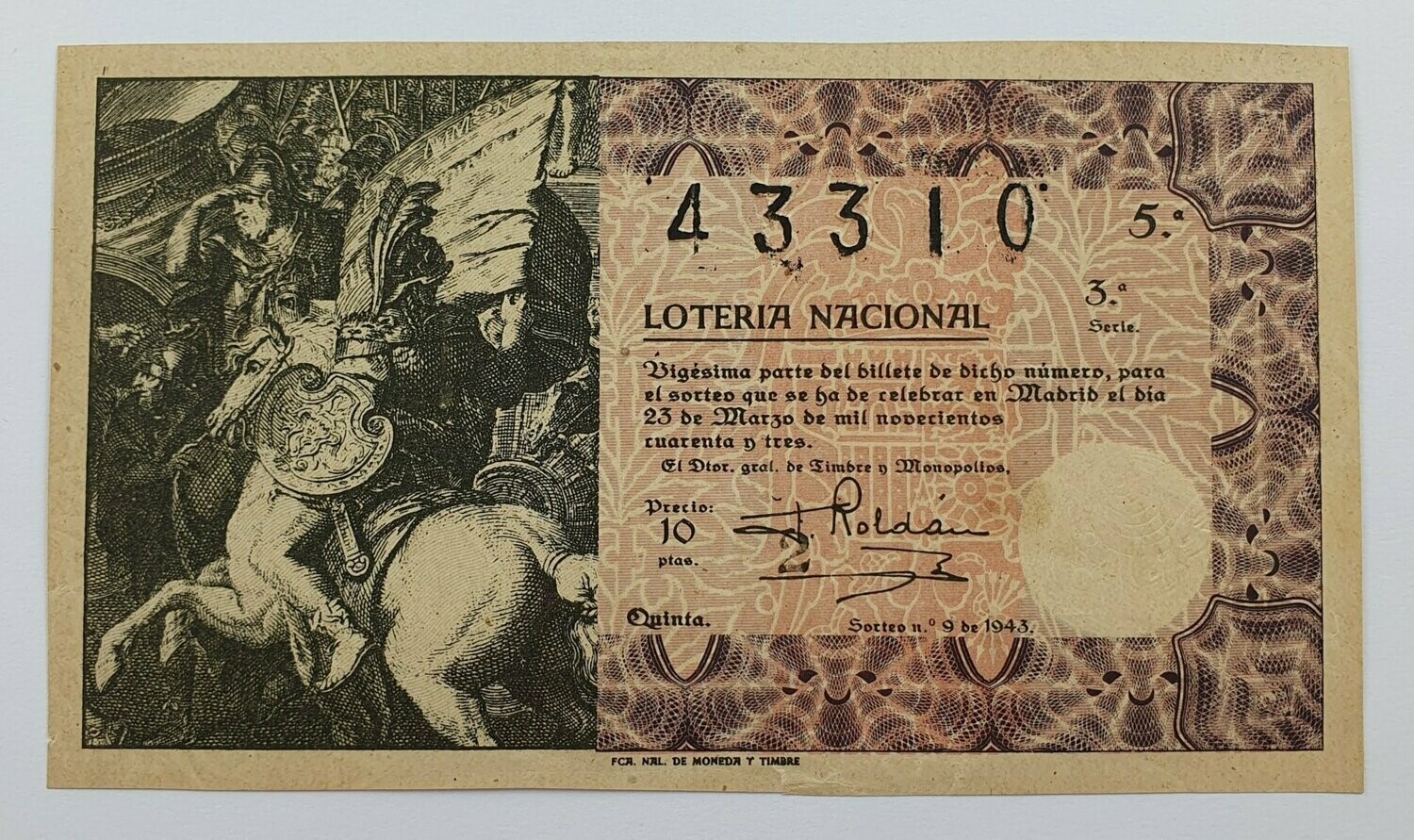 LOTERIA NACIONAL. SORTEO Nº 9 DEL 23 DE MARZO DE 1943
