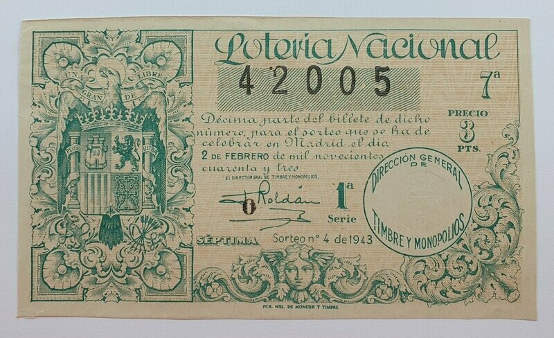 LOTERIA NACIONAL. SORTEO Nº 4 DEL 2 DE FEBRERO DE 1943