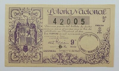 LOTERIA NACIONAL. SORTEO Nº 4 DEL 2 DE FEBRERO DE 1943