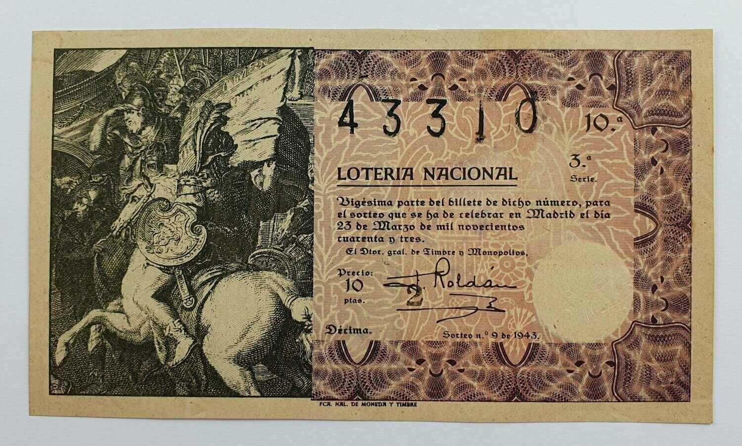 LOTERIA NACIONAL. SORTEO Nº 9 DEL 23 DE MARZO DE 1943