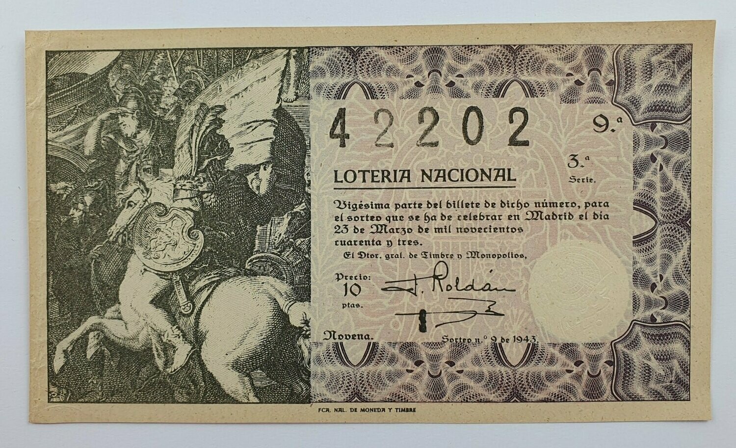 LOTERIA NACIONAL. SORTEO Nº 9 DEL 23 DE MARZO DE 1943