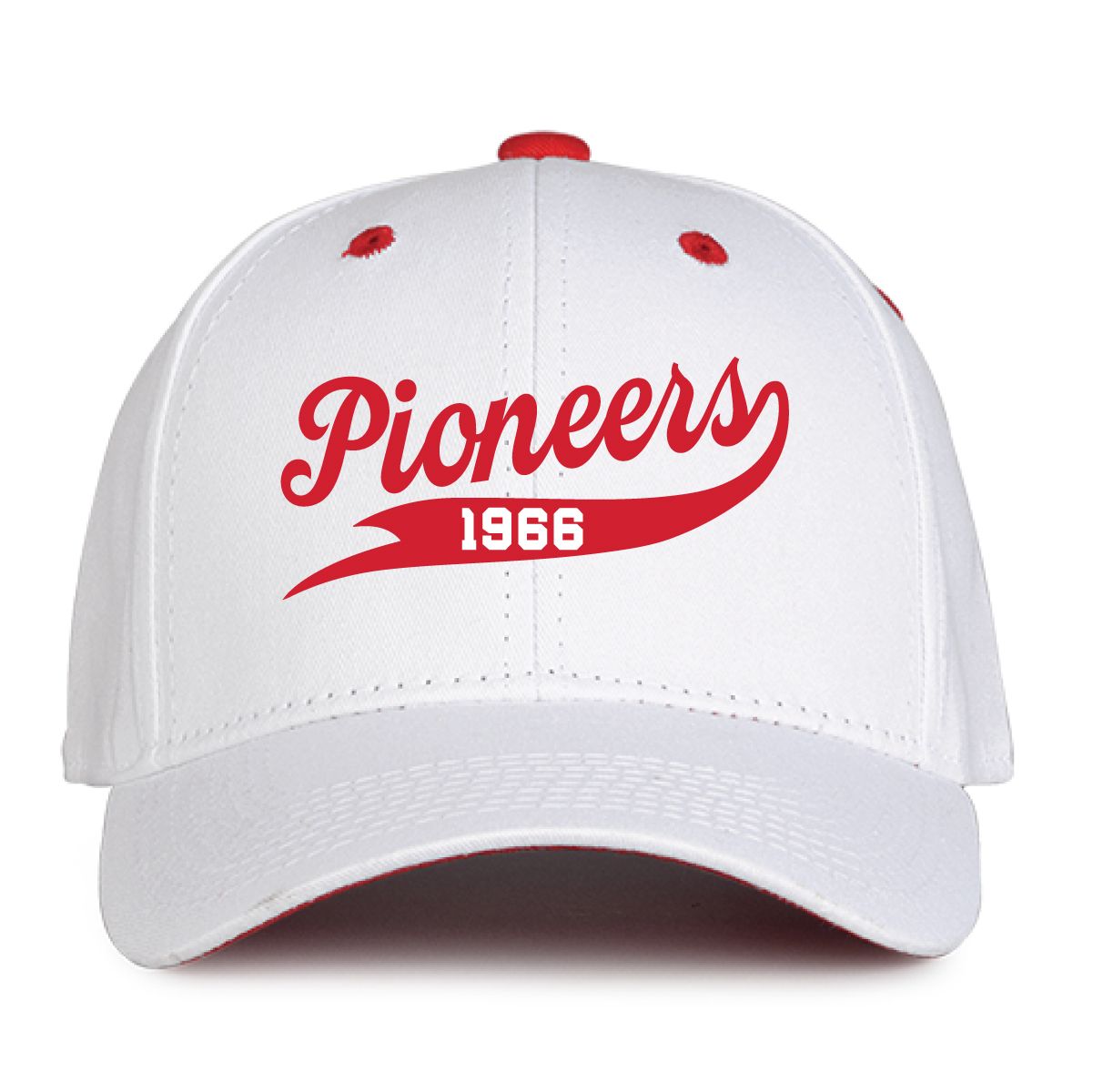 Twill Snapback Hat - White w/Red
