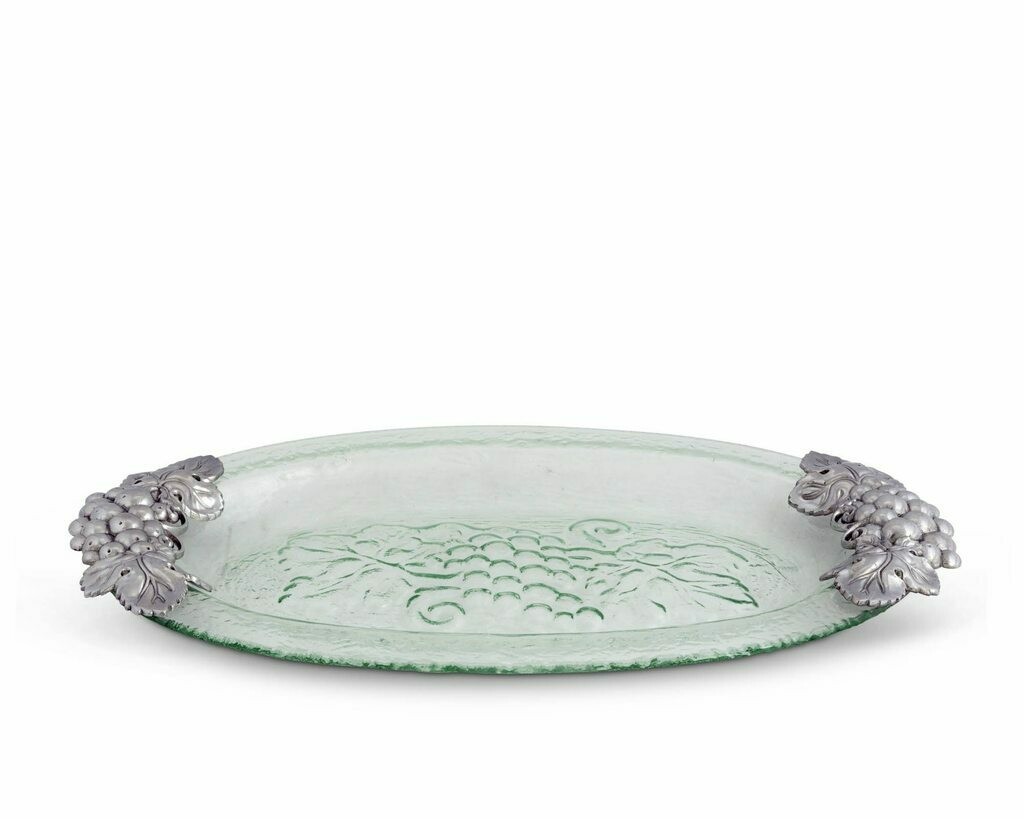 Arthur Court Grape Glass and Metal Oval Platter, 20-Inch