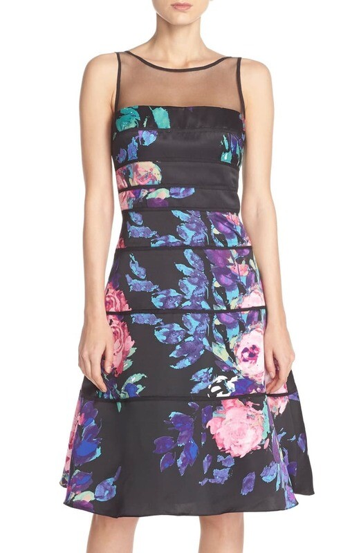 Aidan Mattox Sleeveless Illusion Yoke Printed Fit-and-Flare Dress