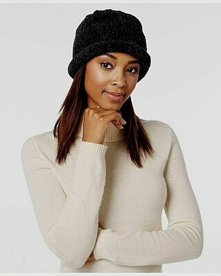 August Hats Crochet Classic Chenille Roll-Up Hat Black