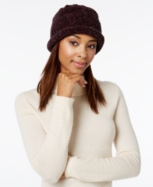 August Hats Crochet Classic Chenille Roll-Up Hat Brown 